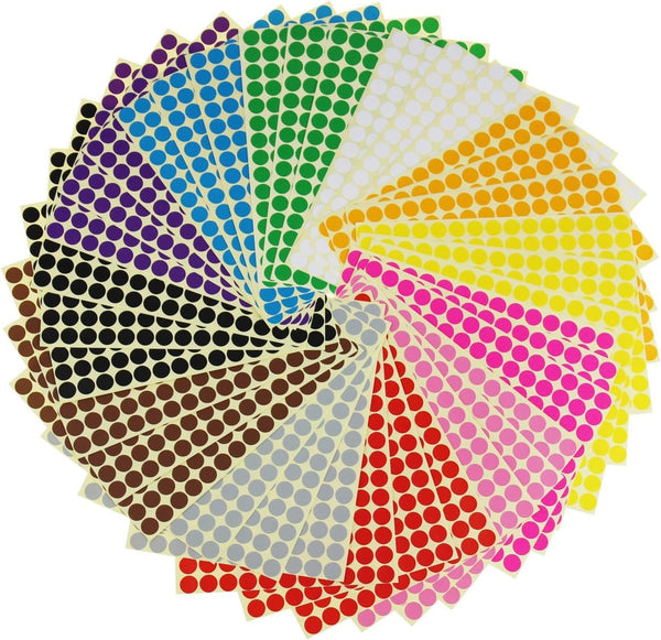 LJY 3/8" Round Dot Stickers, Color Coding Labels, 12 Assorted Colors, 36 Sheets, 5940 Dots Total