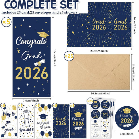 GOLDCROW 30 Pack Set 2026 Graduation Money Holders for Cash Gift - Class of Graduation Cards with Envelopes - Navy Blue