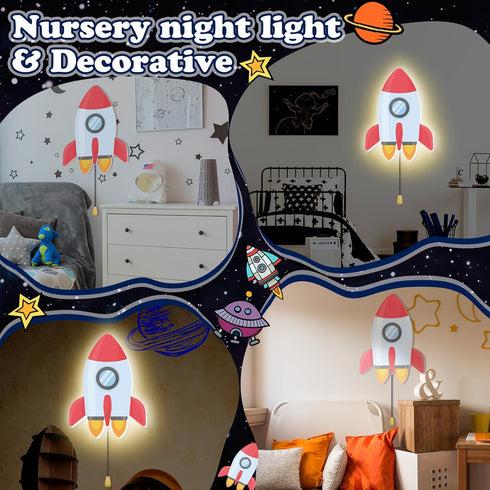 Aurelema Space Rocket Night Light Wall Lamp Sleeping Nursery Lighting Cute Floating Battery Operated Hanging Lamp