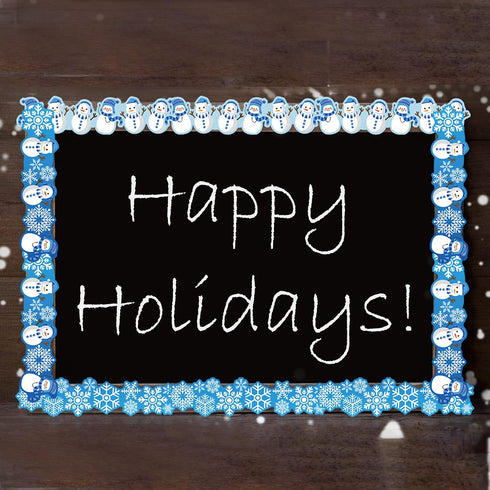 Spakon 60Ft Winter Snowflake Bulletin Board Border, Snowman Decorative Rolled Trim for School Classroom Office Wall