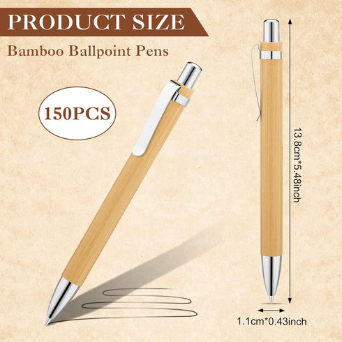 SATINIOR 150 Pcs Bamboo Ballpoint Pens - Wooden Retractable 1mm Black Ink Pen, Sustainable Writing Tools for Men & Women