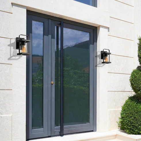 LALUZ Outdoor Wall Sconce, Black Exterior Porch Light Fixtures with Clear Glass Farmhouse Waterproof Outdoor Sconce