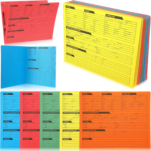 Yeaqee 50 Pcs Durable Real Estate Listing Folder - Pre Printed Right Panel, 5 Colors, Agent Planner with Checklist
