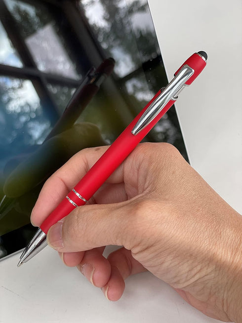 Pack of 5 Rubberized Comfort Soft Touch 2 in 1 Ballpoint Pen with Capacitive Stylus Tip, Black Ink