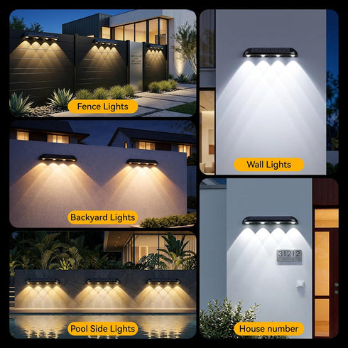 POOWUUDT 11.81inch 3-Mode (3000K/4000K/6000K),4 Improvement(4 Pack) Solar Fence Lights Outdoor Waterproof, LED