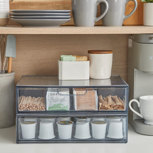 STORi STAX Plastic Stackable Organizer Drawers (Set of 2), Classic Grey, for Office Desk Accessories & Paper