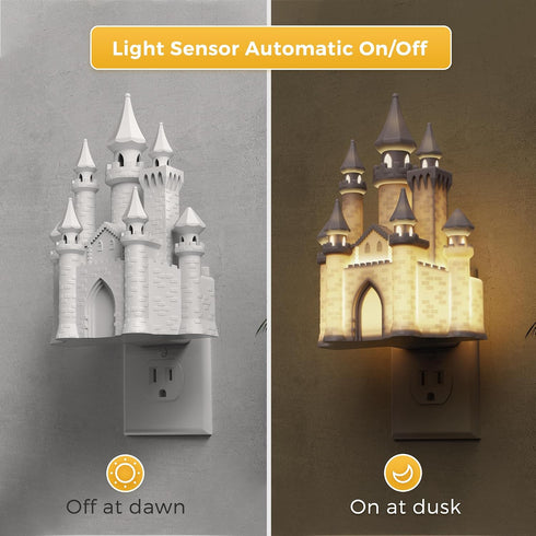3D Dimmable 3000K L LOHAS LED Castle Night Lights Plug into Wall, Night Light for Kids, Built-in Dusk to Dawn Sensor