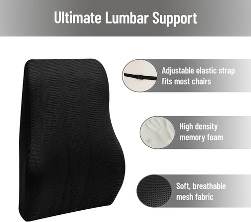 Chiropractor-Recommended, Mind Reader Air-Cloud Lumbar Cushion, Ergonomic Memory Foam Back Support Pillow for Office