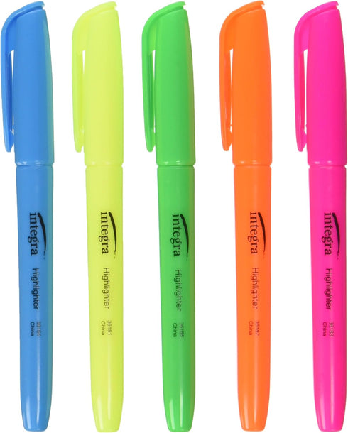 Integra Pen Style Highlighter, Chisel Point, 5/Set, Fluorescent Assorted (ITA36180)