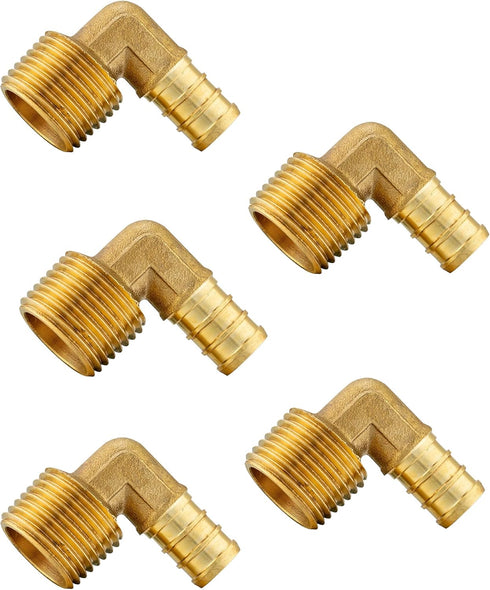 EFIELD Pex 1/2"x 1/2" Male Threaded NPT Elbow Barb Crimp Brass Fittings (Pack of 5) (PEX1807096-5PCS)
