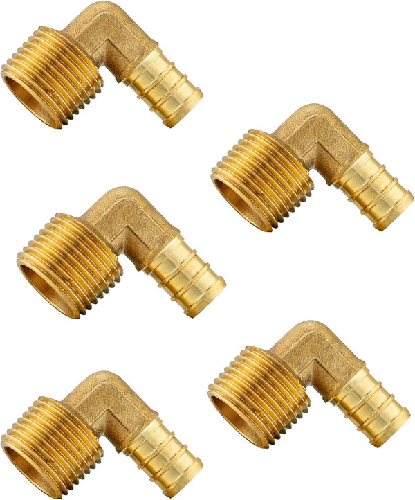 EFIELD Pex 1/2"x 1/2" Male Threaded NPT Elbow Barb Crimp Brass Fittings (Pack of 5) (PEX1807096-5PCS)