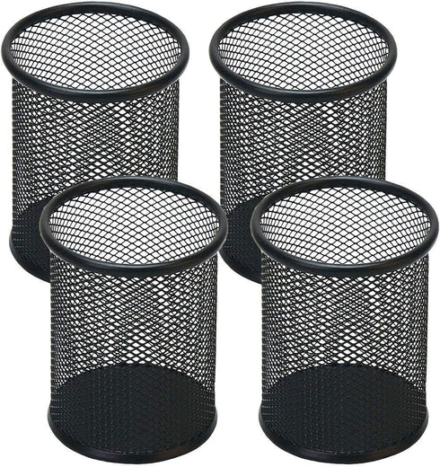 Pen Holder Mesh Pencil Holder, Metal Cup Organizer for Desk Office, Black, 4 Pack
