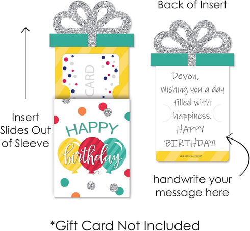 Set 8 Big Dot of Happiness Colorful Happy Birthday - Birthday Party Money and Gift Card Sleeves - Nifty Gifty Card