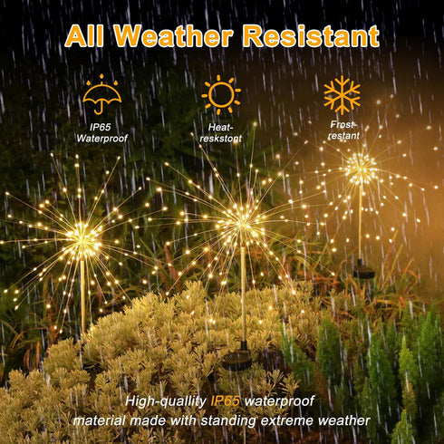 Aureate Horizon 4 Pack 8 120 Solar Garden Firework Lights Outdoor Waterproof, Solar Lighting with Lighting Modes, LED