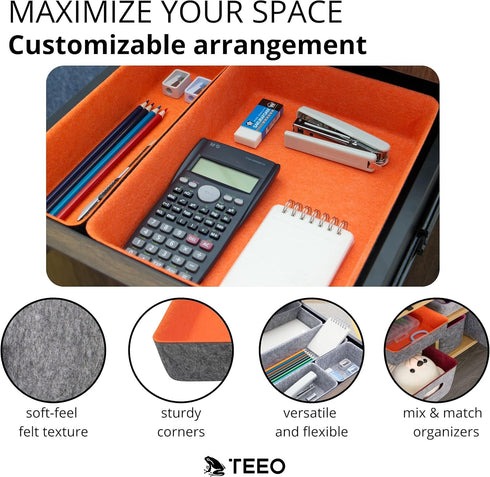 Teeo Drawer Dividers Organizers, Makeup Trays for Vanity, Office Drawer Organizer, Pack of 5, Orange
