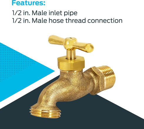 Eastman Irrigation Hose Bibb, 1/2 Inch MIP x 1/2 Inch MHT Outdoor Spigot