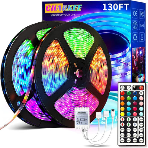 CHARKEE LED Strip Lights 130ft (2 Rolls of 65.6ft) Ultra Long RGB