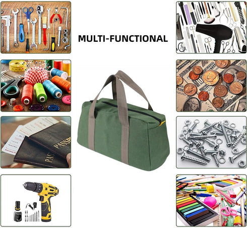 12 Inch Wide Mouth Tool Bag, Heavy Duty Canvas Tool Storage Bag, Large Capacity for Electricians