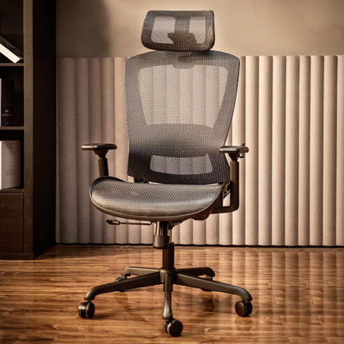 ELAMAX Office Chair 1096 Cushion in Grey with Black Frame and Grey Mesh