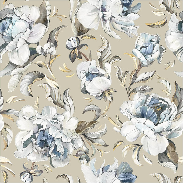 HAOKHOME 94030-2 Vintage Damask Wallpaper Peel and Stick Tan/Cream/Blue for Bedroom Contact Paper