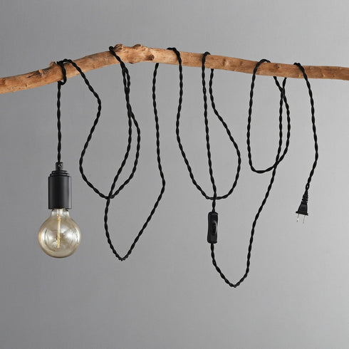 15Ft (BP0030-1BP) BRIGHTTIA - Matte Black Plug-in Pendant Light - Portable Industrial Vintage Lamp with Twisted Fabric