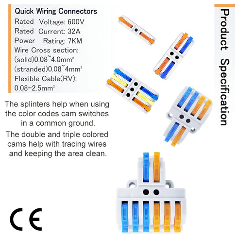 Lever Wire Connectors,HTCELLE 70-Piece Electrical Connectors Splice Kit Assortmentor Quick Connects, Push in Compact Splicing Butt Terminals for Wiring 28-12 AWG