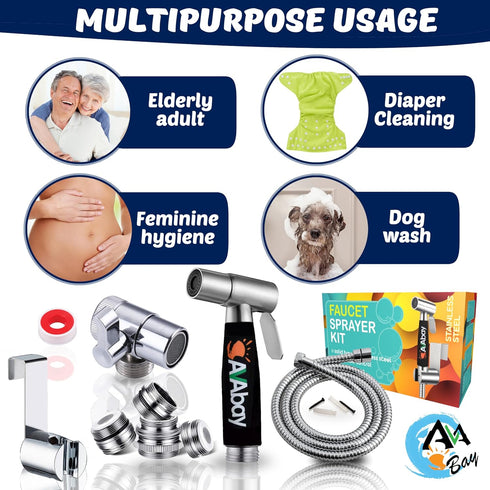 80" AVAbay Sink Faucet Handheld Bidet Sprayer for Toilet I Bidet Attachment for Warm & Cold Water I Long Hose Perfect