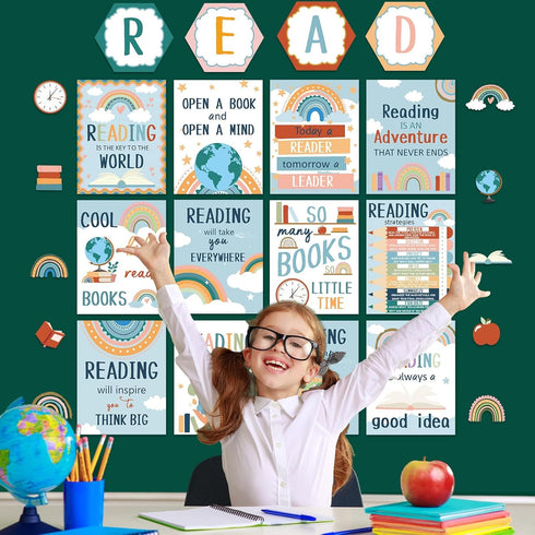 gisgfim Boho Reading Posters for Classroom, Educational Motivational Reading Strategies Bulletin Board Decorations
