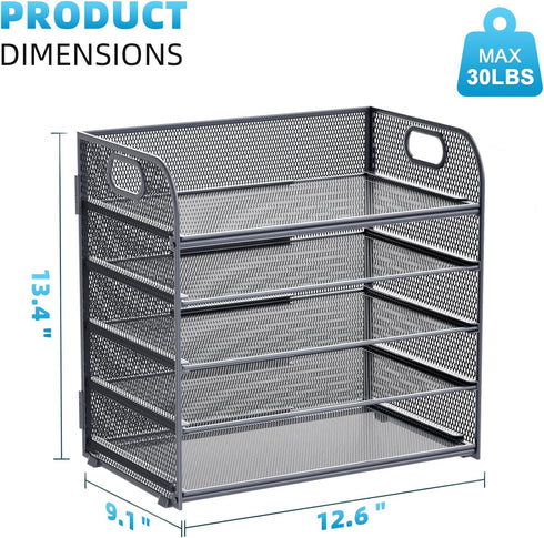 Marbrasse Paper Organizer Letter Tray, 5 Tier Mesh File Organizer with Handle for Home Office Supplies - Grey