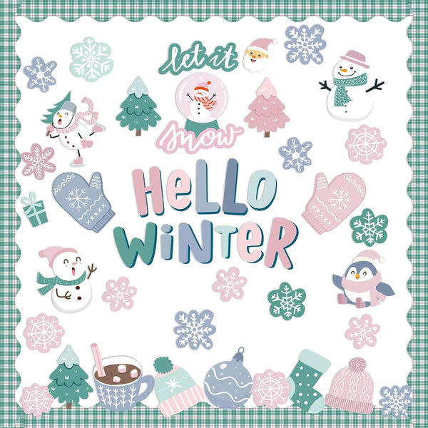 Pasimy Winter Bulletin Board Decorations, Hello Winter Cutouts Set for Christmas Holiday Party Decor