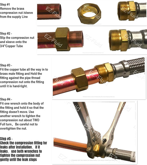 EZ-Fluid 3/4" Compression x 3/4"FIP x 12" Braided Flexible Stainless Steel Water Heater Connector Supply Line, 1-Pack