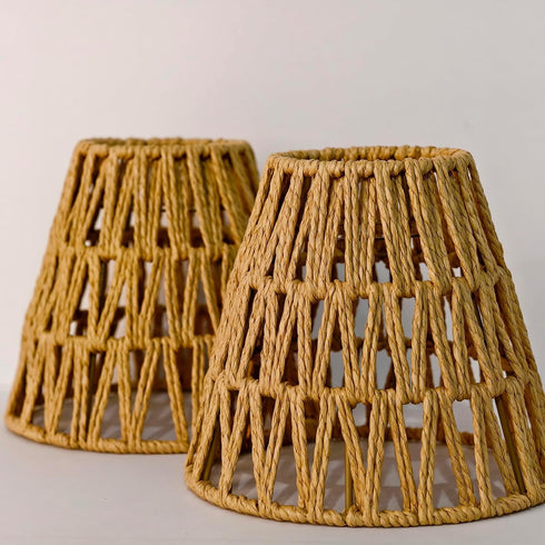 Set 2 5.5" 5.9" 2.76", of Boho Small Rattan Bell Lamp Shade x Handwoven Barrel Rattan Chandelier Shades Replacement