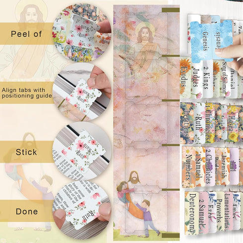 GZCQLKOR Tabs,75 Bible Tabs, Floral Theme Tabs for Women and Men Study Bible Index Tabs, Bible Journaling Supplies