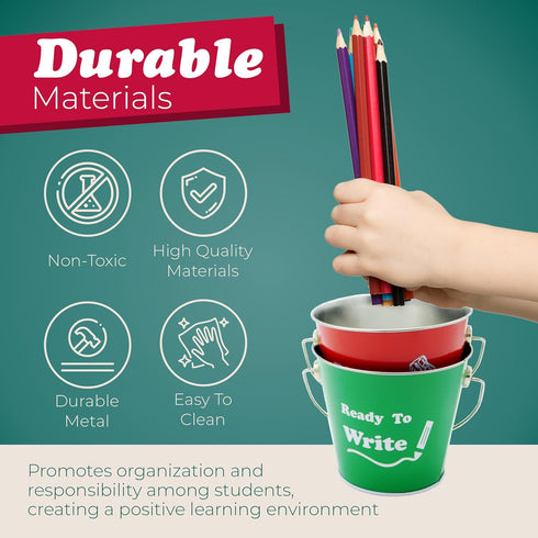 Sharp and Dull Pencil Buckets for Classroom, Set of 2 Metal Tin Pails for Teachers Classroom Management