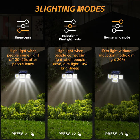 4-Head 333 Outdoor3000 6500K, IP65 270 2Pack Outdoor Motion Sensor Lamp, Solar Power Light, LED Solar Light, Wireless