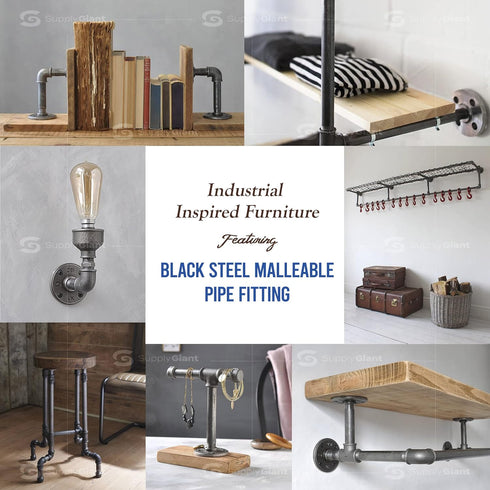 SupplyGiant 3/4 x 12 Inch Black Steel Pipe, Heavy Duty Industrial Malleable Iron for DIY Furniture