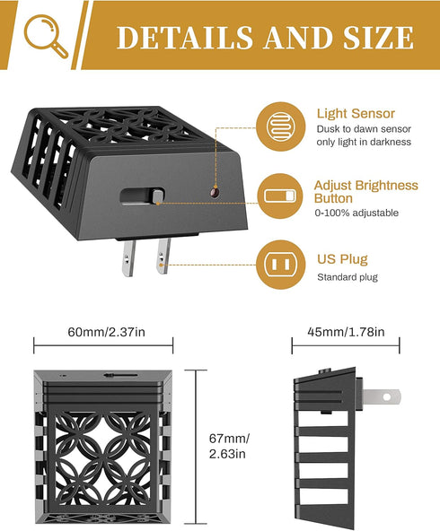 DORESshop Plug in Night Light with Dusk to Dawn Sensor, Adjustable Brightness, Soft White 3000K, 1 Pack