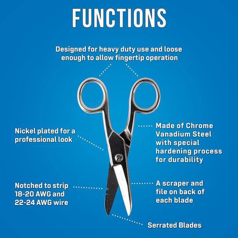 Jonard Tools ES-1964DS Stainless Steel Free-Fall Electrician's Scissors for Reduced Hand Fatigue