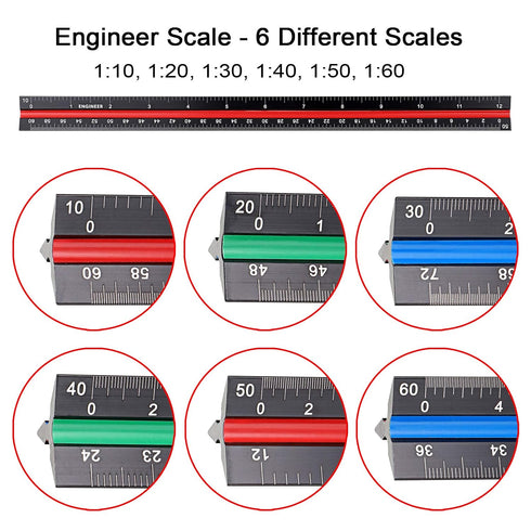 OwnMy 3 Pack 12 Inch Set, 3-Colors-Groove Set, Solid Aluminum Triangular Architect Scale Ruler Architectural