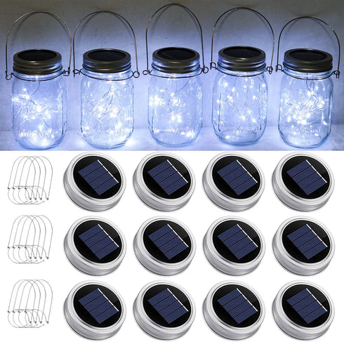 SmilingTown Solar Mason Jar String Light Lids 12 Pack 30 LED Fairy
