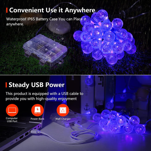 15FT 30 OMIKA LED Black Light Battery Operated, UV Black Christmas Lights String, Twinkle Fairy Lights with Remote
