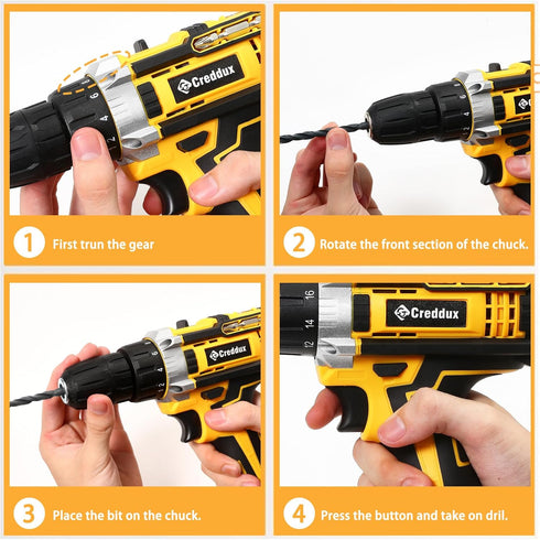Set 21v 84pcs 3/8" 2 Cordless Drill Power Drill Cordless With Battery & Charger, Accessories Electric Drills Variable