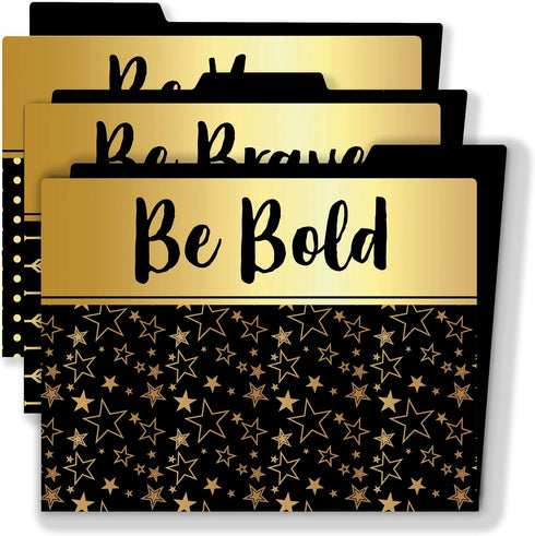 Carson Dellosa 8.5" x 11" Black & Gold Decorative File Folders, Letter Size, Inspirational Quotes for Desk Organization