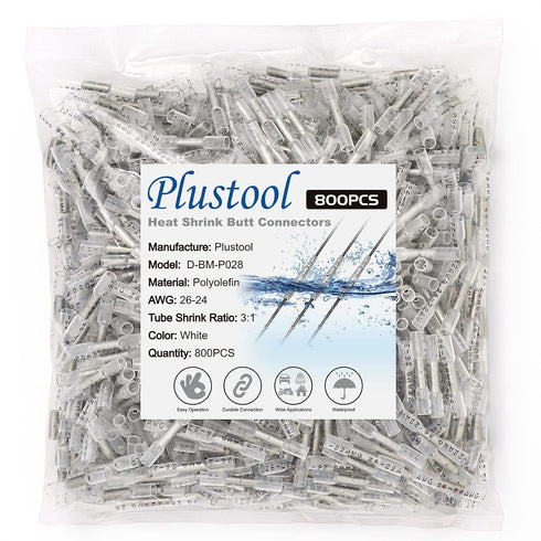 800PCS White Heat Shrink Butt Connectors AWG26-22, Marine Grade Electrical Wire Connectors for Boat and Wiring