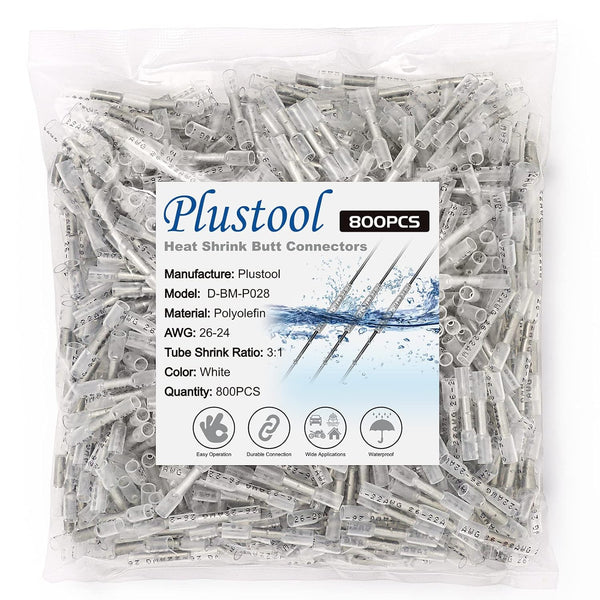 800PCS White Heat Shrink Butt Connectors AWG26-22, Marine Grade Electrical Wire Connectors for Boat and Wiring