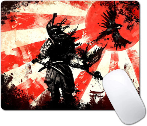 Small Mouse Pad, Japanese Samurai Design for Laptop, Personalized Portable Travel Mousepad for Wireless Mouse (Retro