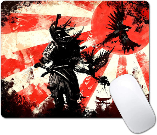 Small Mouse Pad, Japanese Samurai Design for Laptop, Personalized Portable Travel Mousepad for Wireless Mouse (Retro
