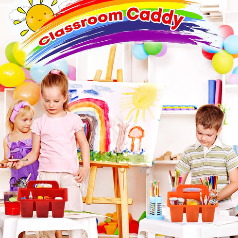 6 Pack 4 6 ALINK Classroom Caddy Storage Basket with Handle, Plastic Arts Office Crafts Caddy Compartments for Kids
