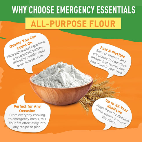 #10 25-Year 53 Emergency Essentials All-Purpose White Flour Enriched, Long-Term Storage in Can | Shelf Life | Servings
