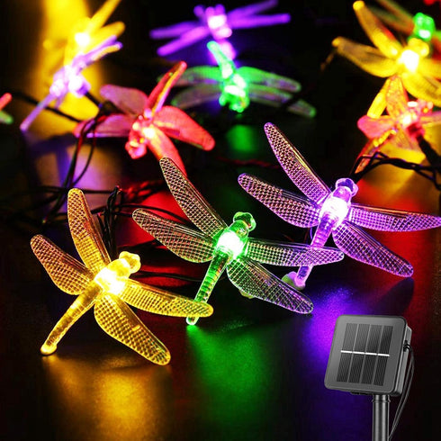 Dragonfly Solar String Lights Outdoor 25.6FT 30 LED Waterproof Solar Powered Fairy